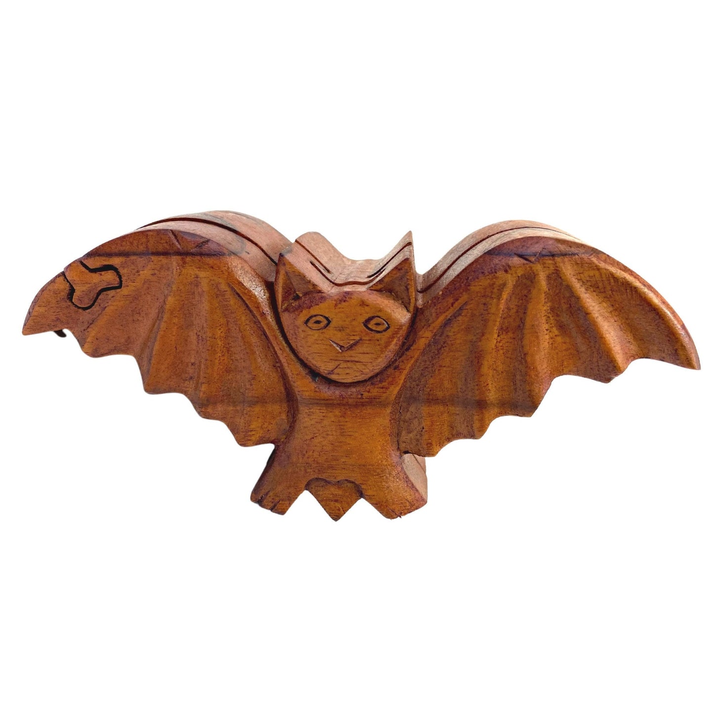 Bat Chiroptera Secret Puzzle Box Stash Box Jewelry Gift Box Hand Carved Wood Carving Bali Art Gothic style