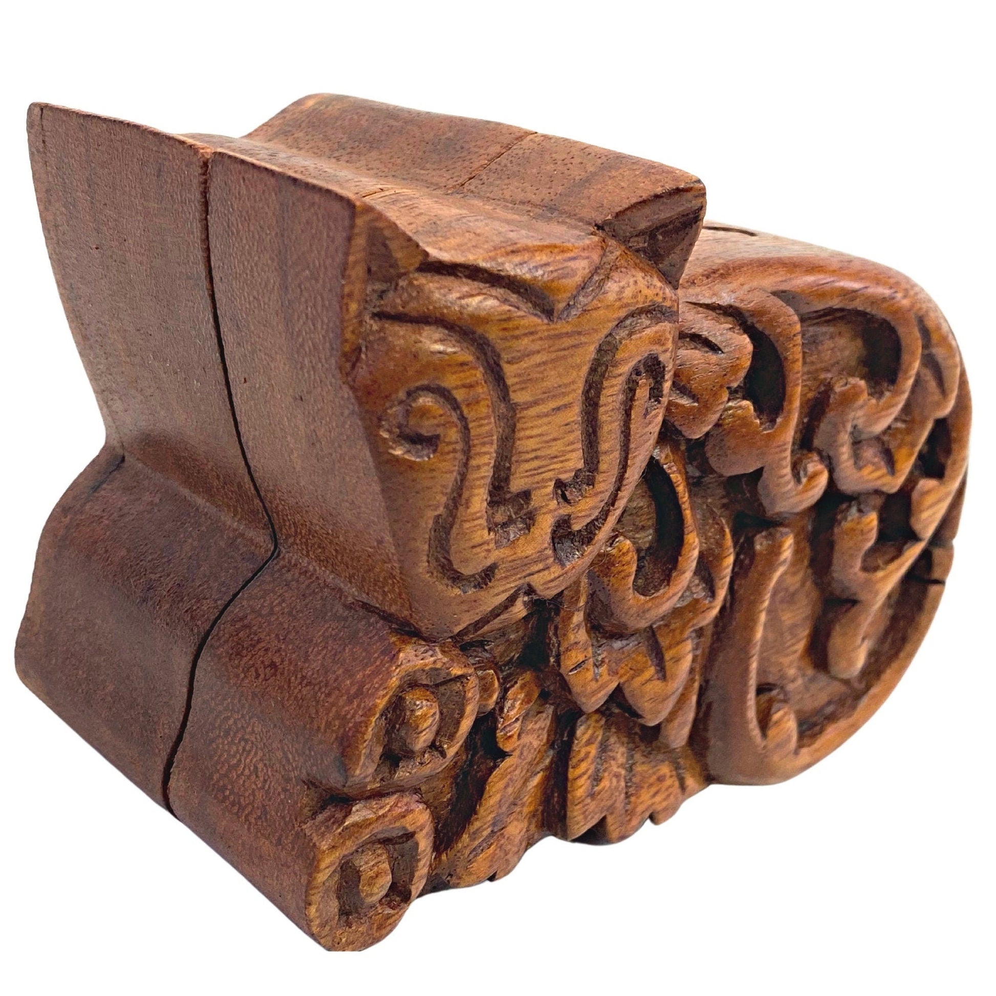Cheshire Cat Kitty Trippy Cat Secret Puzzle Box Trinket Stash Box Hand Carved Wood jewelry gift box - Acadia World Traders