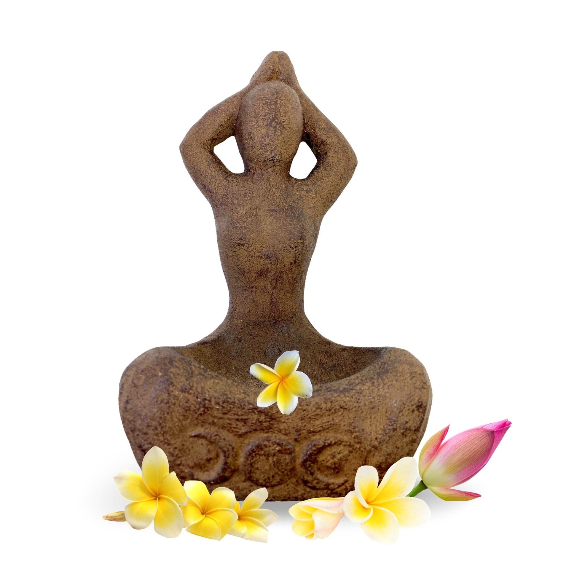 Gaia Goddess Garden Statue For Offerings Incense Smudge Dish Cast Lava Stone Bali Garden Art - Acadia World Traders