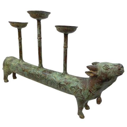 Bull Candelabra Statue Figure Cow Steer Handmade Lost wax cast bronze Metal candle holder Centerpiece Indonesian Folk Art