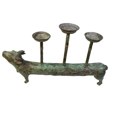 Bull Candelabra Statue Figure Cow Steer Handmade Lost wax cast bronze Metal candle holder Centerpiece Indonesian Folk Art