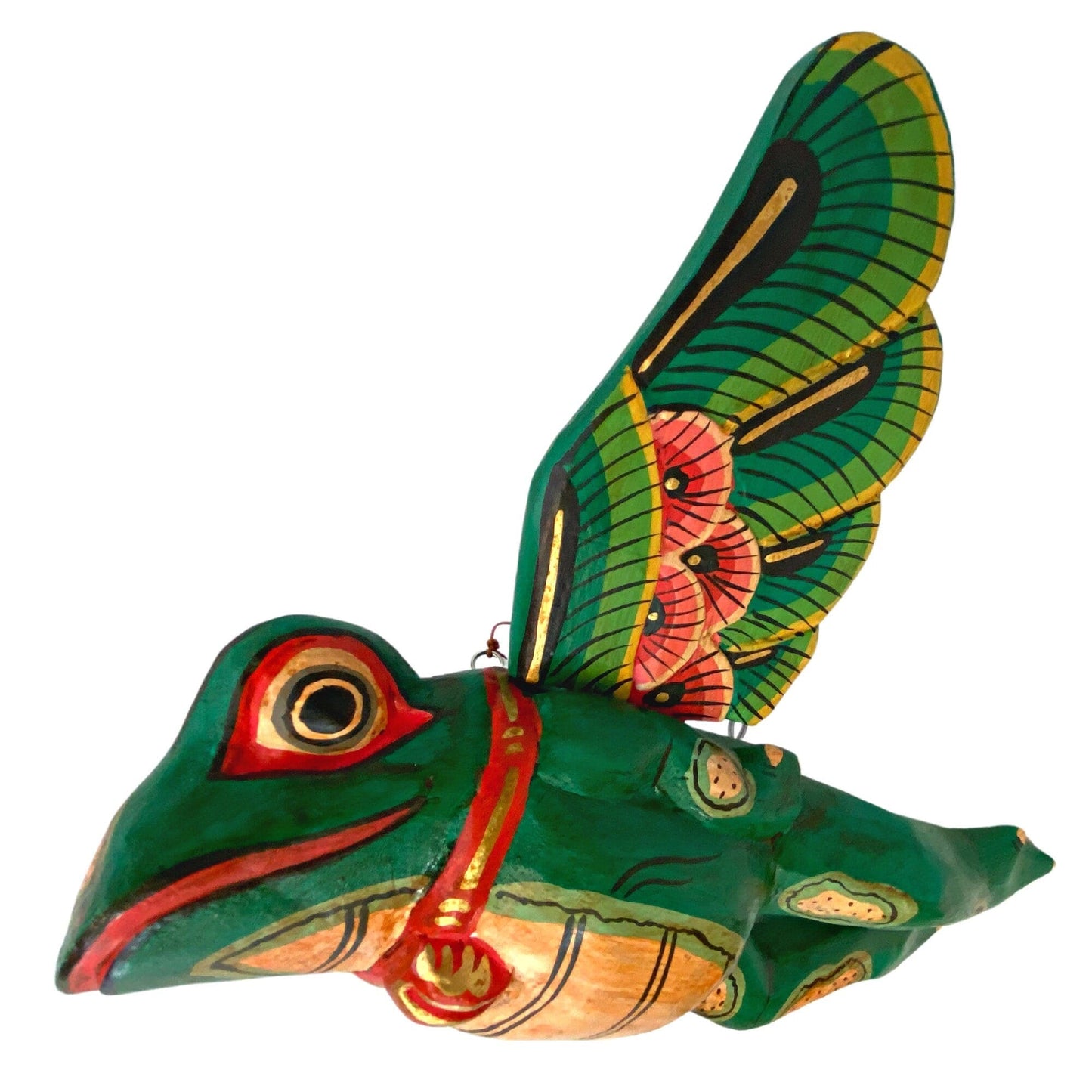 FLYING Frog Mobile Winged Spirit demon Chaser hand carved wood Balinese Folk Art green - Acadia World Traders