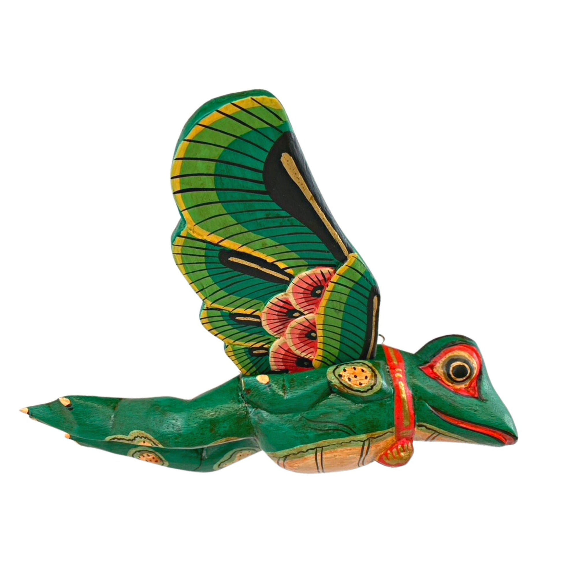 FLYING Frog Mobile Winged Spirit demon Chaser hand carved wood Balinese Folk Art green - Acadia World Traders