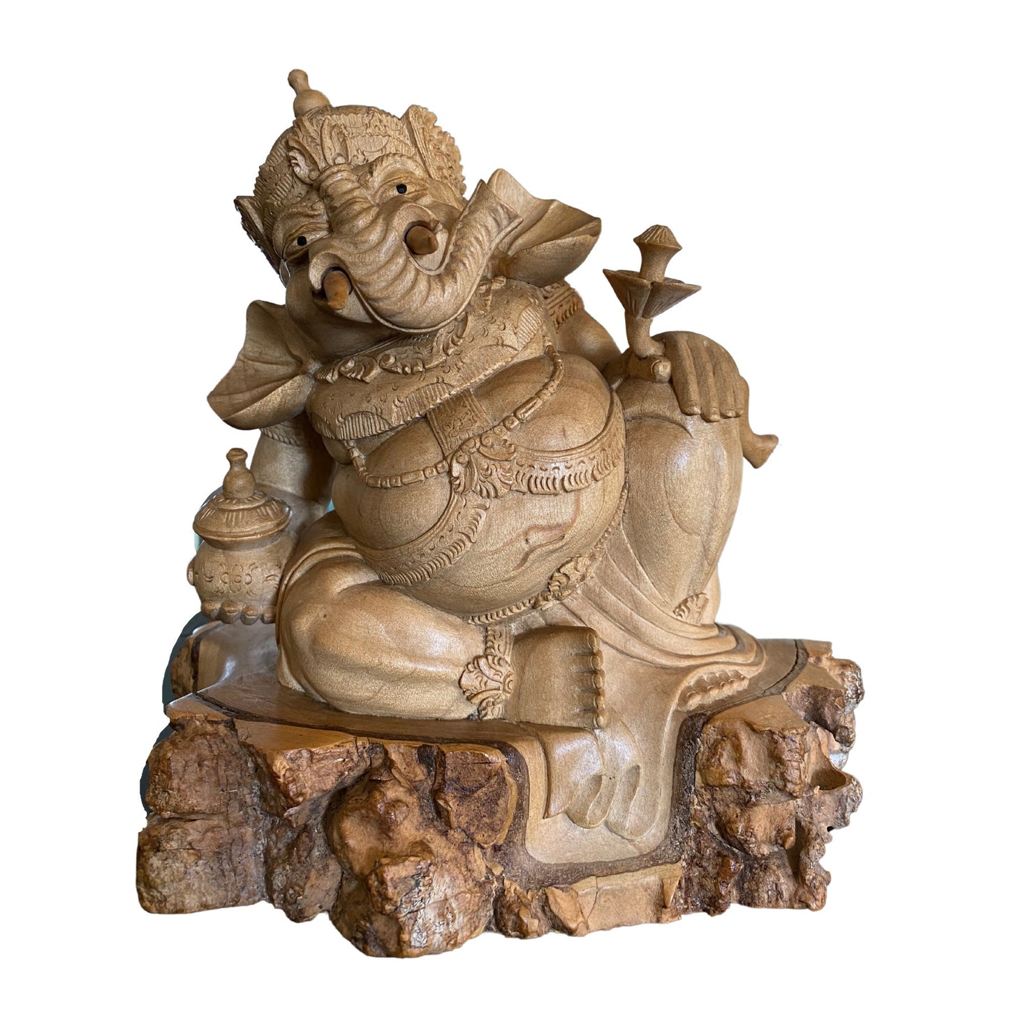 Ganapati Ganesha Statue Hindu Elephant God carved wood sculpture Bali Art