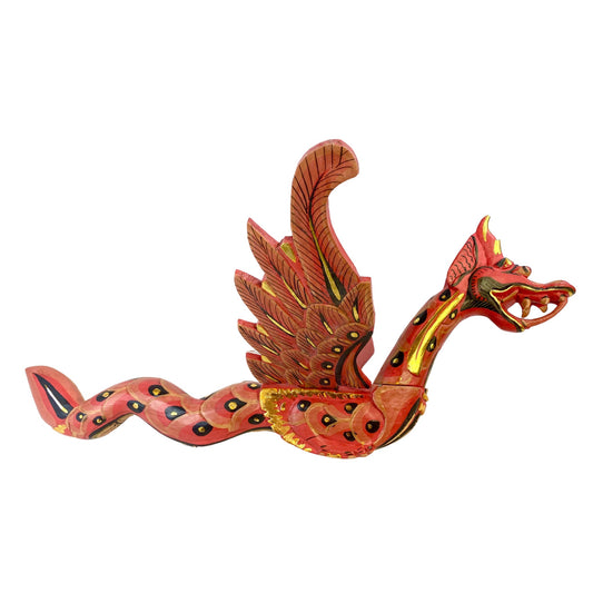 Winged Flying Dragon Mobile Spiritchaser carved wood  Balinese Bali Art 26&quot; RED - Acadia World Traders