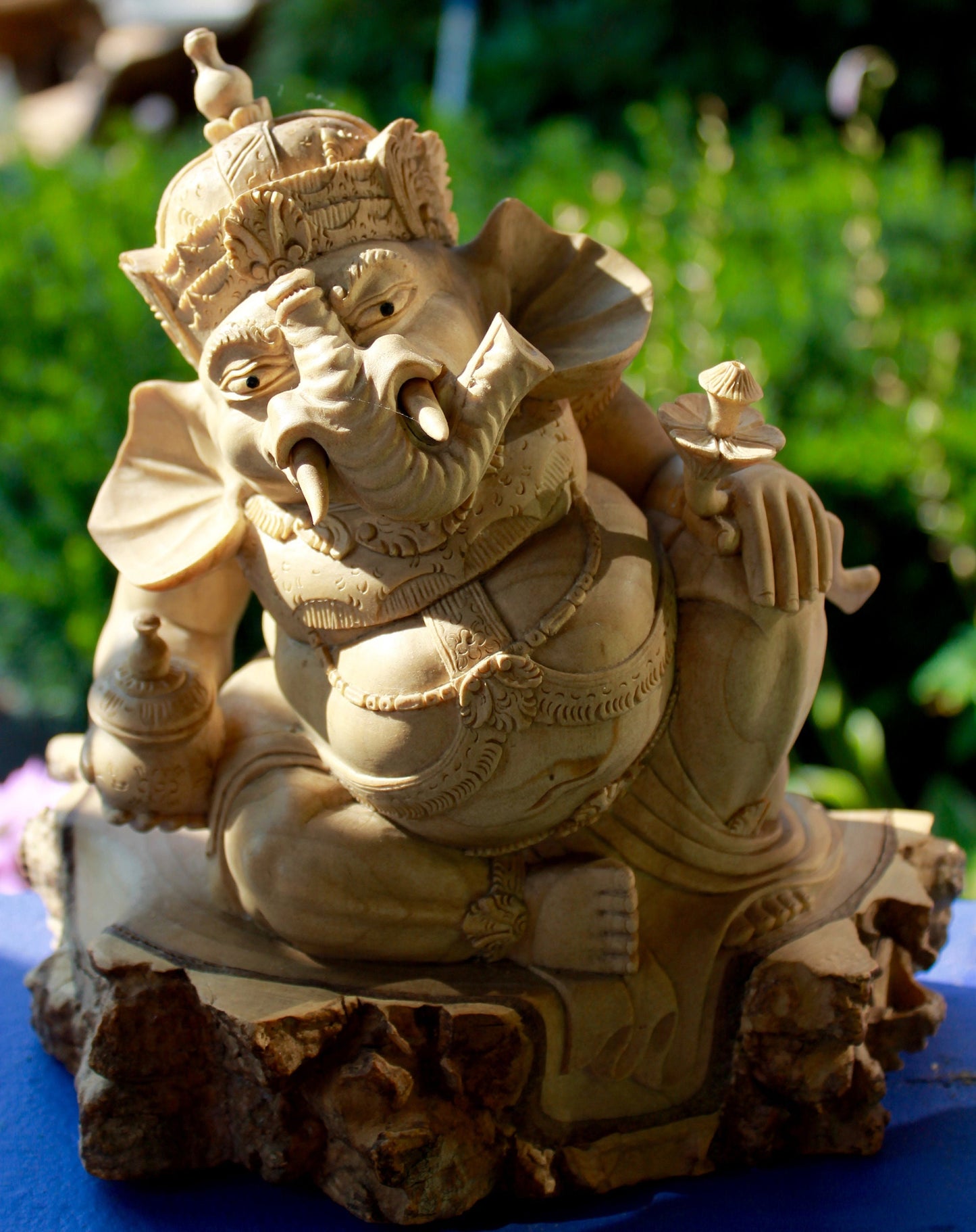 Ganapati Ganesha Statue Hindu Elephant God carved wood sculpture Bali Art