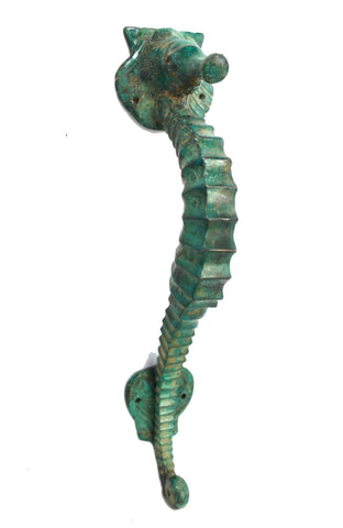 Nautical Seahorse Handle Door Pull Knob Cast Verdigris Genuine Bronze Bali Art