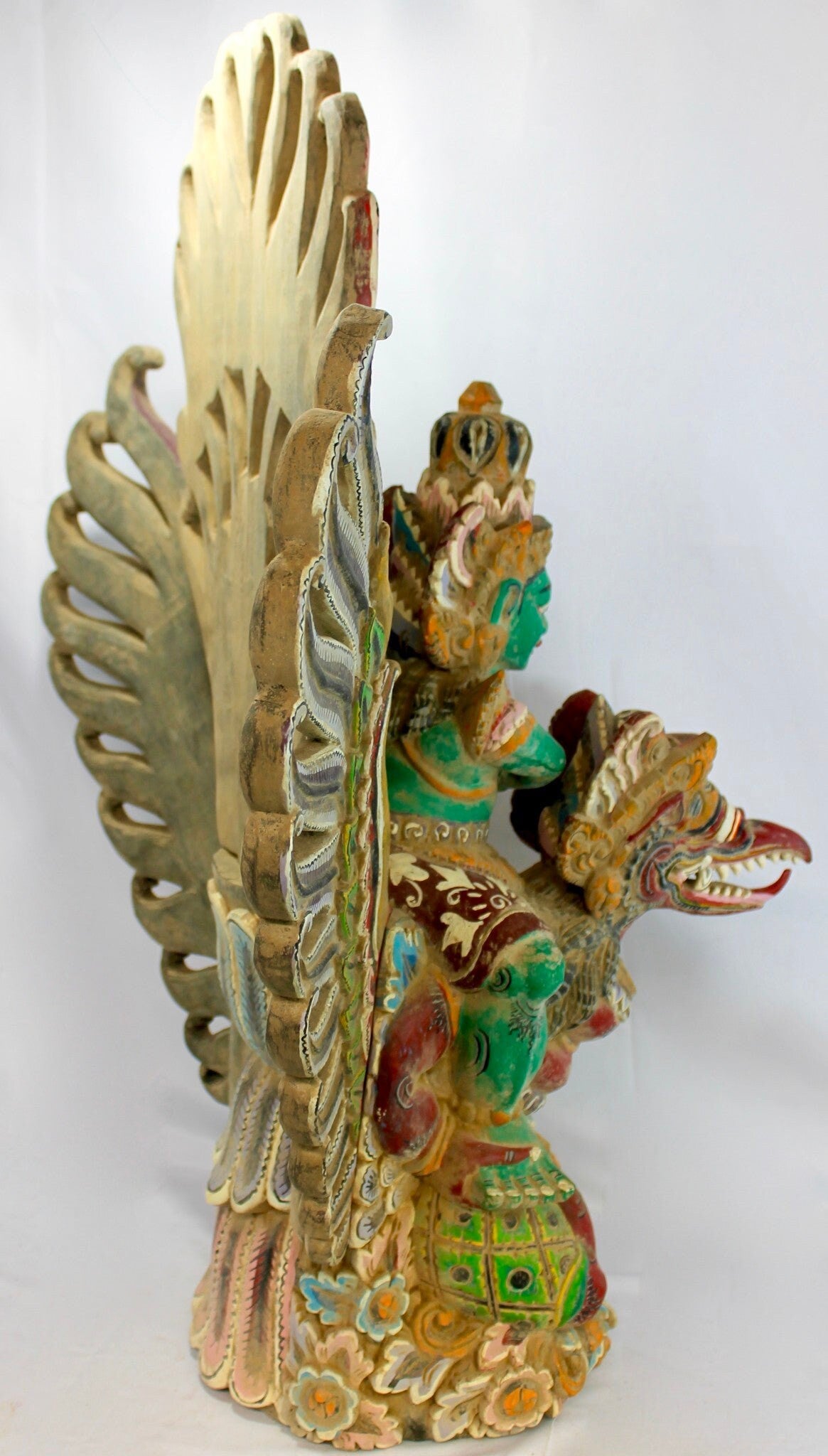 Balinese Hand Carved Garuda Vishnu Statue: Indonesian Polychrome Wood Guardian Sculpture