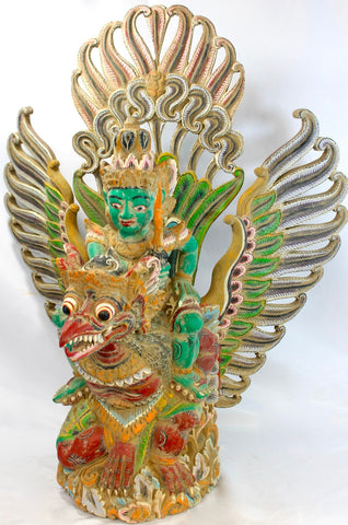 Garuda Vishnu Statue Wisnu Mythical Eagle Balinese Hand carved wood sculpture Polychrome Indonesian Wood Carving Bali Folk  Art