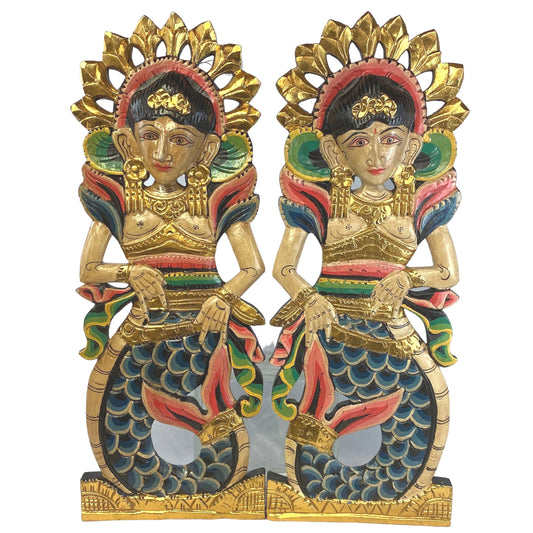 Balinese Panel Mermaid Dewi Goddess Hand carved wood Bali wall art Set 2