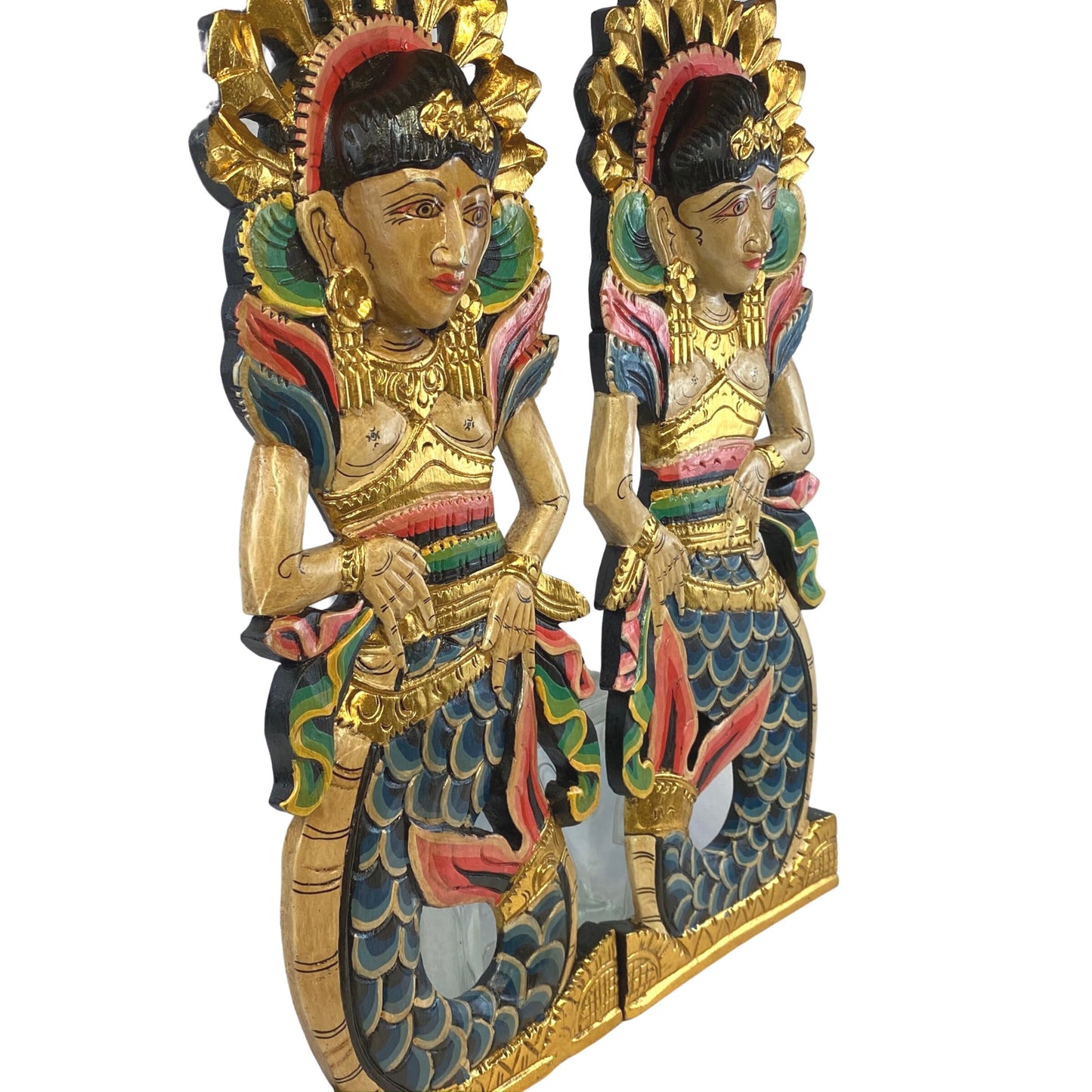 Balinese Panel Mermaid Dewi Goddess Hand carved wood Bali wall art Set 2