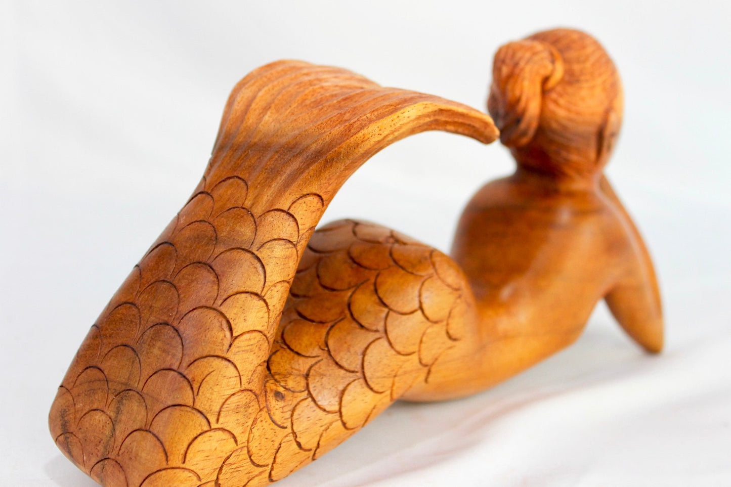 Day Dream Mermaid Sculpture Hand Carved wood Statue