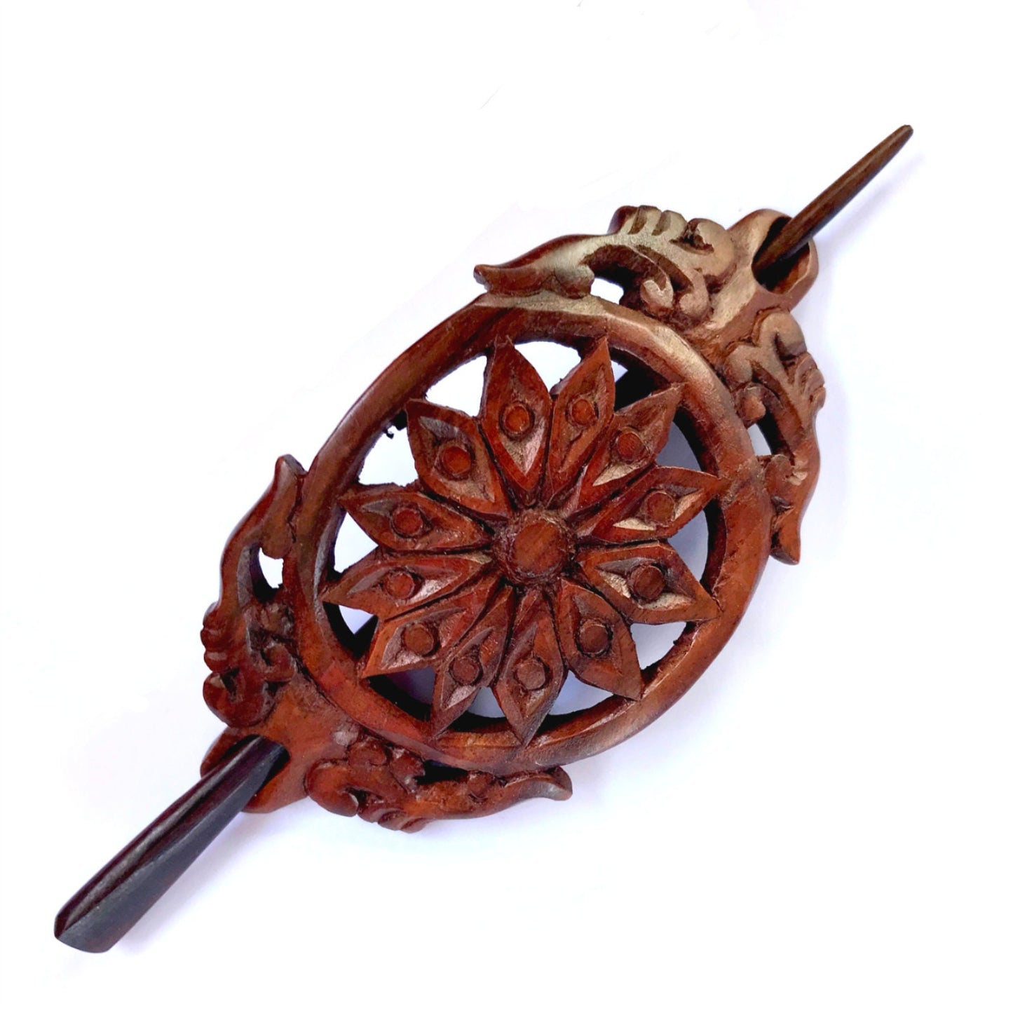 Wooden Hair Pick Stick Barrette Retro Hair-clip Bali Hand Carved Wood Jewelry