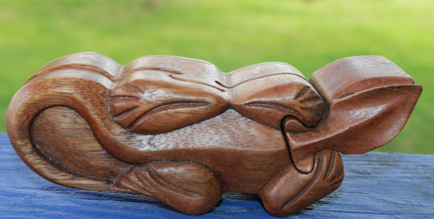 Gecko Lizard Reptile Secret Puzzle Box Trinket Jewelry Gift Box Stash Box Handmade Hand  Carved Wood Carving Bali Art