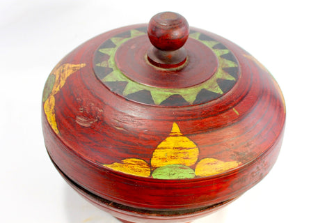 Balinese Offering tray Covered Fruit Bowl w/ cover hand carved wood vessel  Red Bali Ethnic Indonesian Folk Art Dulang