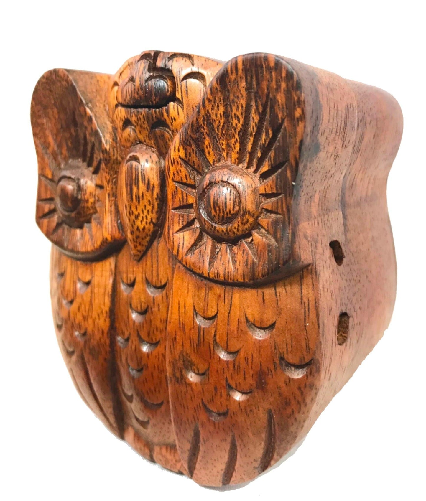 Horned Owl Box Secret Puzzle Stash box jewerly gift box Hand Carved Wood