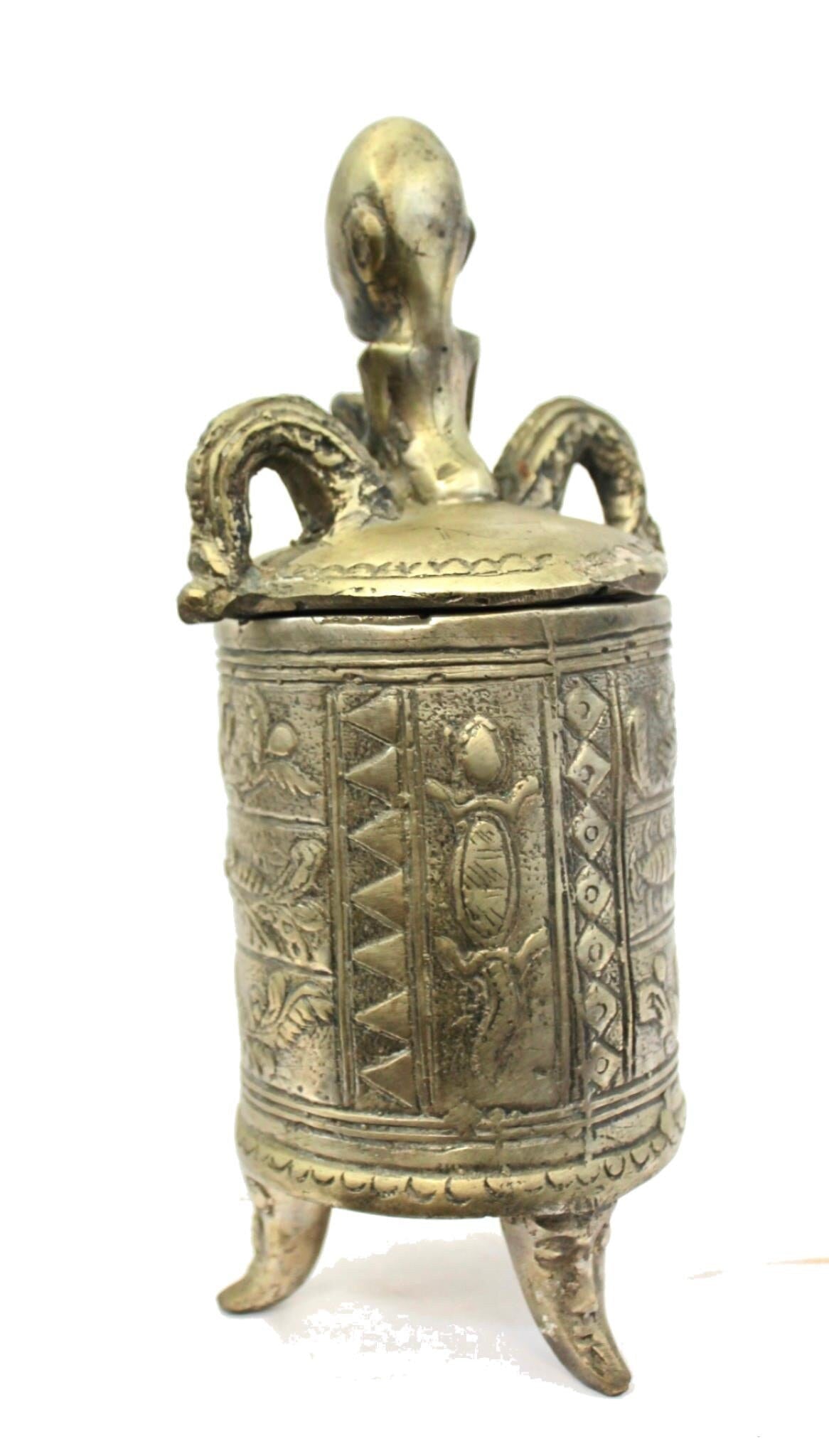 Primitive Betel Nut Lime Container Solid Bronze Sumatra Indonesian 10&quot;