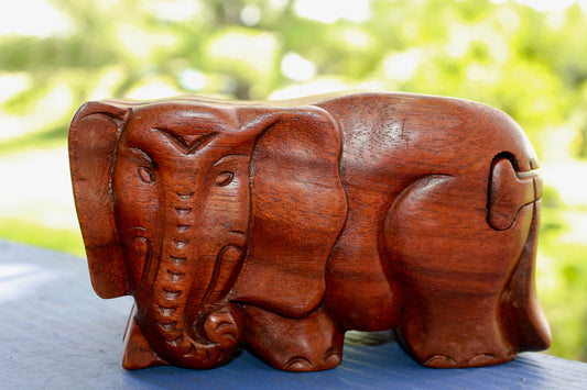 Elephant Secret puzzle Box Stash Trinket Jewelry Box Hand carved suar wood Balinese Art - Acadia World Traders