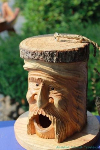 Tree Spirit Bird house Wizard Old Man Rustic Hand Carved Wood Carving Bird House Bali Art