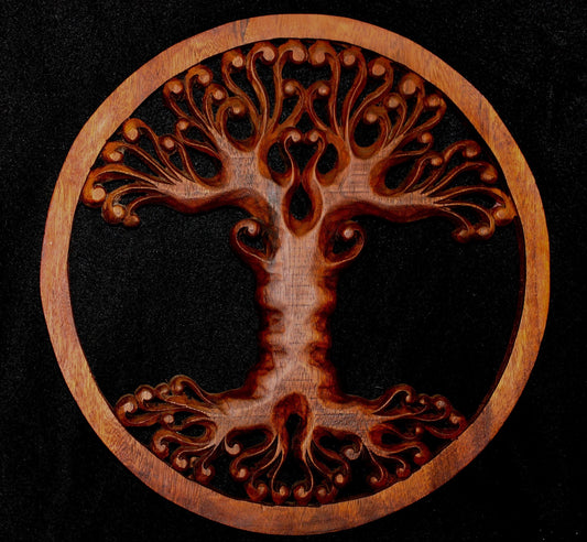 Tree of Life Hand Carved Wood Wall Art Panel - Acadia World Traders