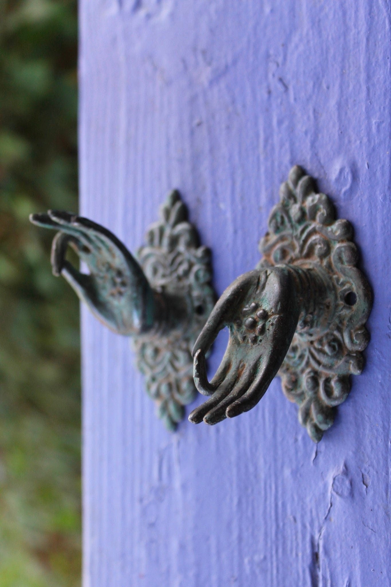 Buddha Abhaya Mudra Handle Knob Hook Verdigris Bronze - Acadia World Traders