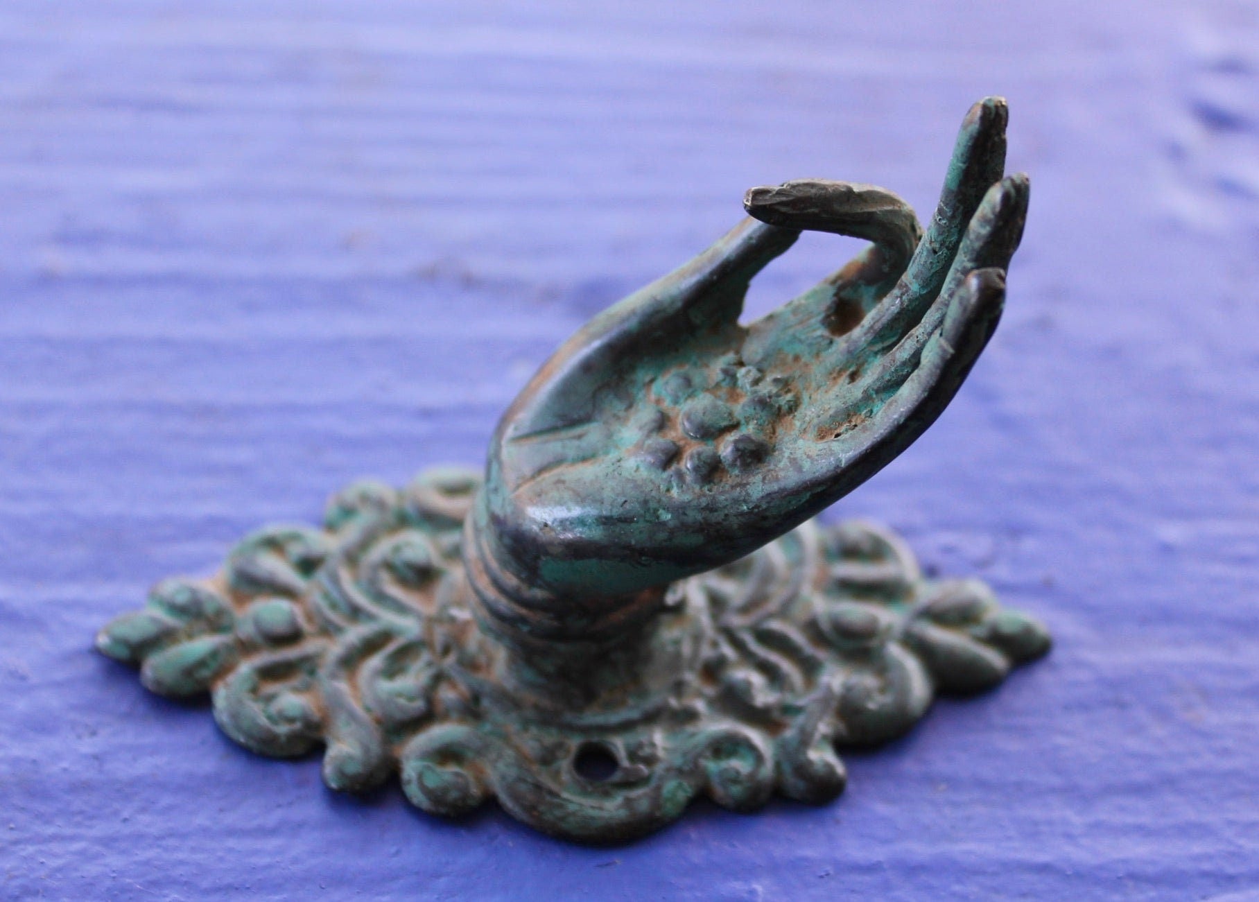 Buddha Abhaya Mudra Handle Knob Hook Verdigris Bronze - Acadia World Traders