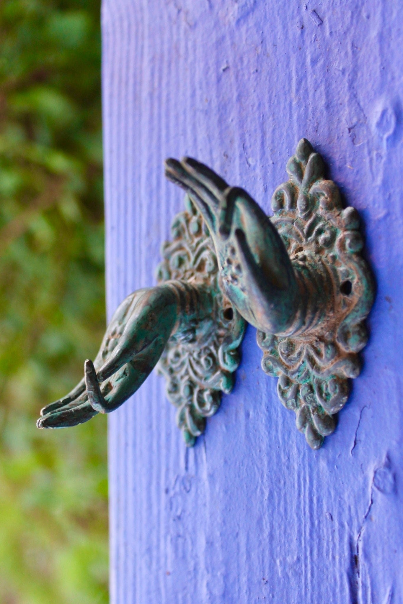 Buddha Abhaya Mudra Handle Knob Hook Verdigris Bronze - Acadia World Traders