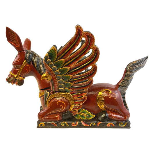 Balinese Winged Horse Statue Temple Guardian Spiritchaser Sculpture hand carved wood carving Bali Folk art Polychrome