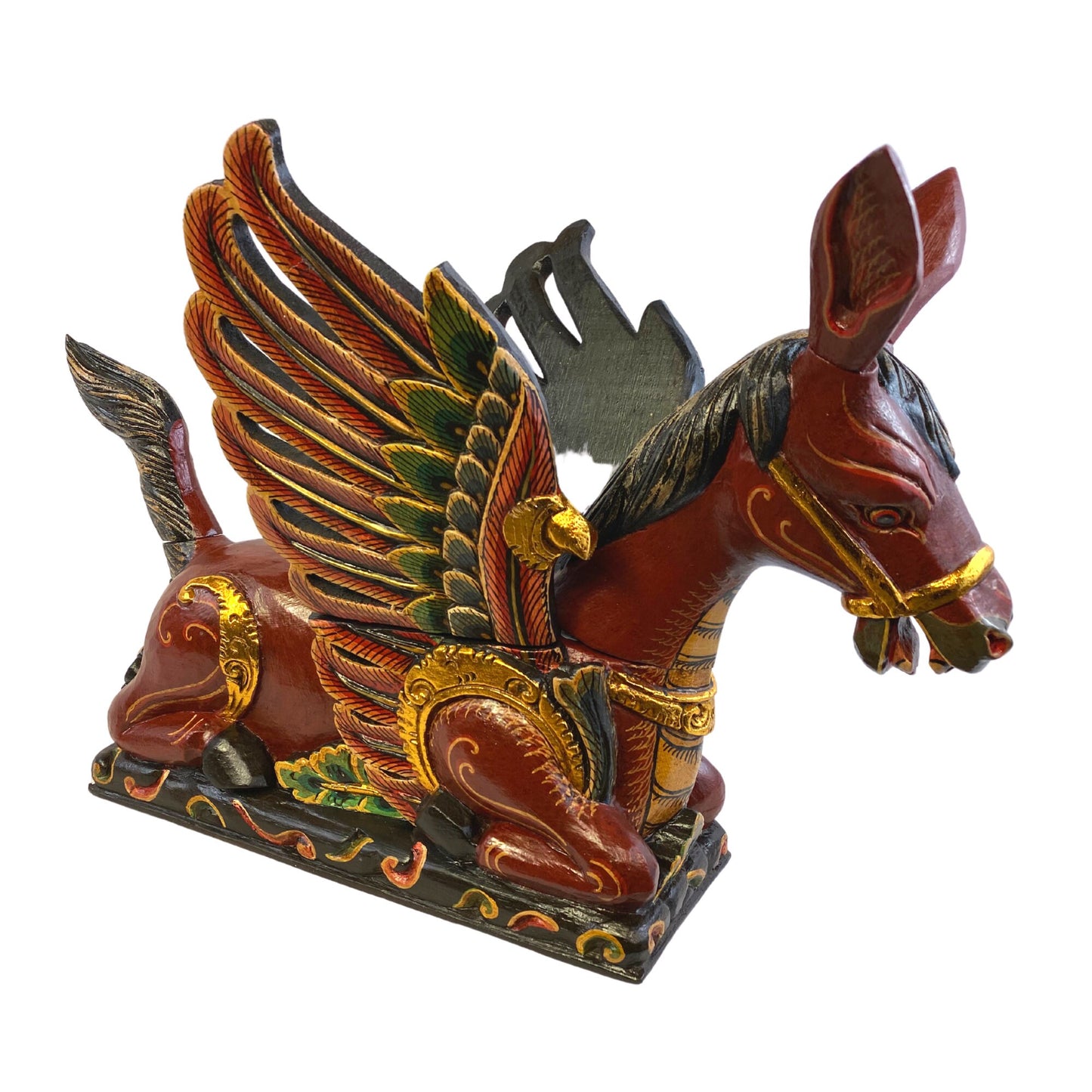 Balinese Winged Horse Statue Temple Guardian Spiritchaser Sculpture hand carved wood carving Bali Folk art Polychrome