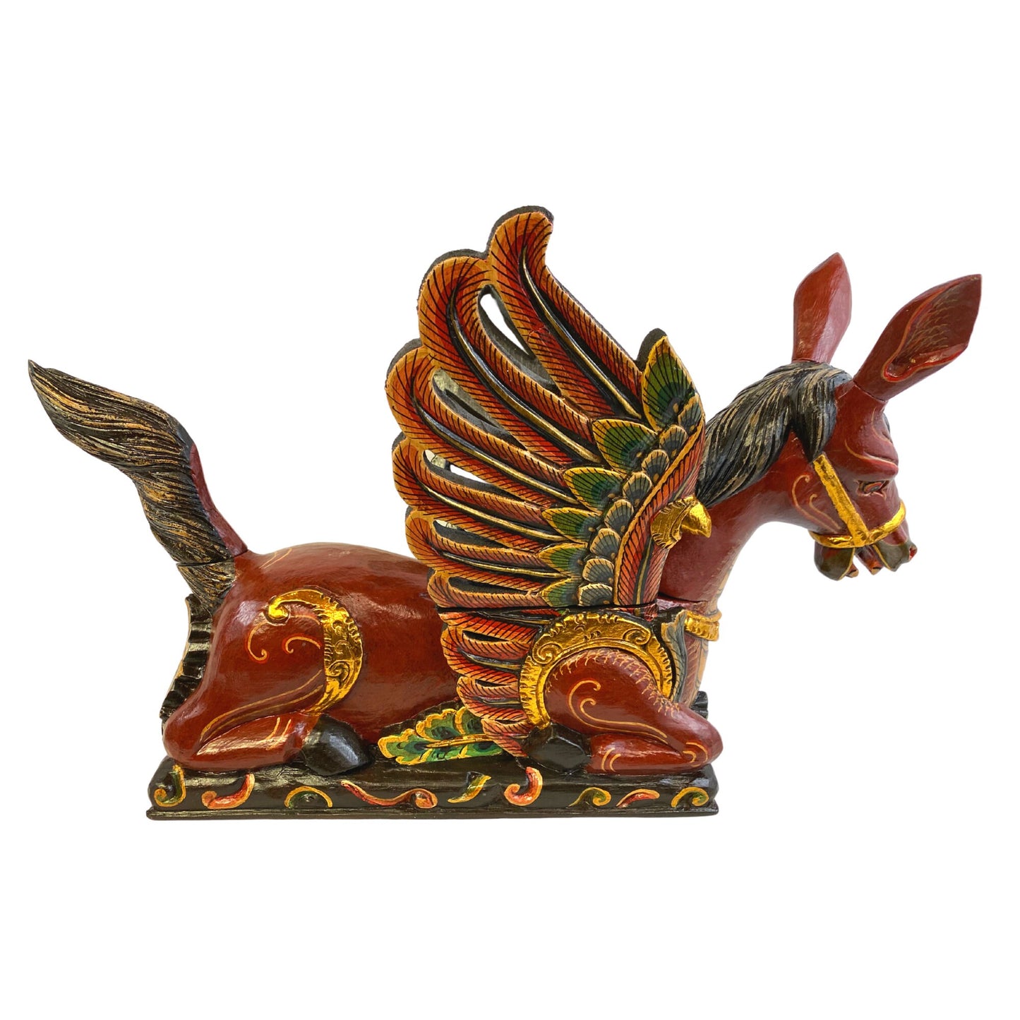 Balinese Winged Horse Statue Temple Guardian Spiritchaser Sculpture hand carved wood carving Bali Folk art Polychrome