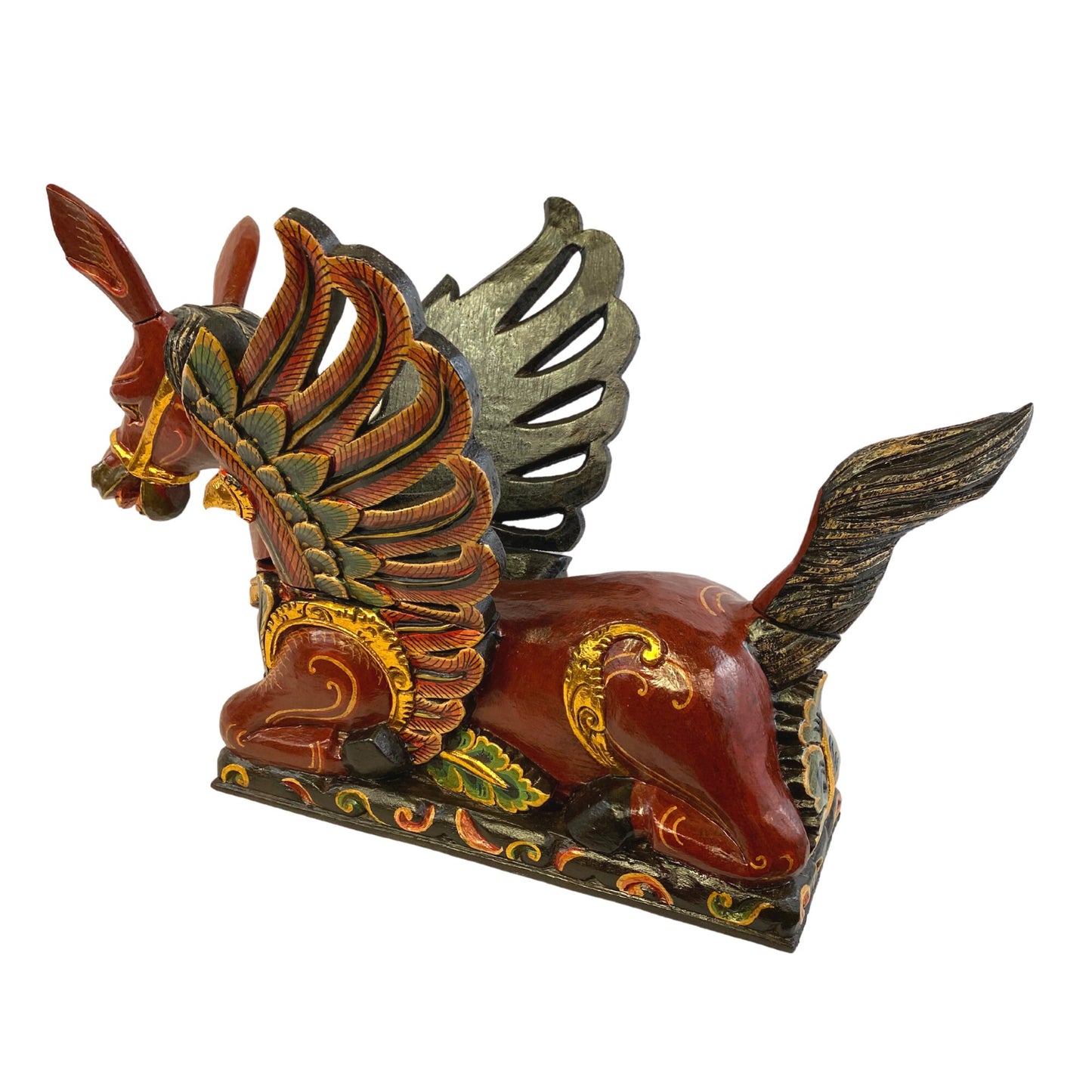 Balinese Winged Horse Statue Temple Guardian Spiritchaser Sculpture hand carved wood carving Bali Folk art Polychrome