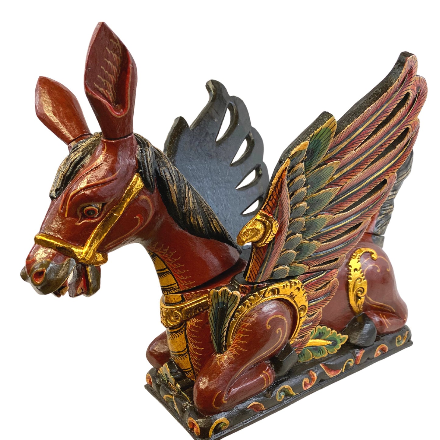 Balinese Winged Horse Statue Temple Guardian Spiritchaser Sculpture hand carved wood carving Bali Folk art Polychrome