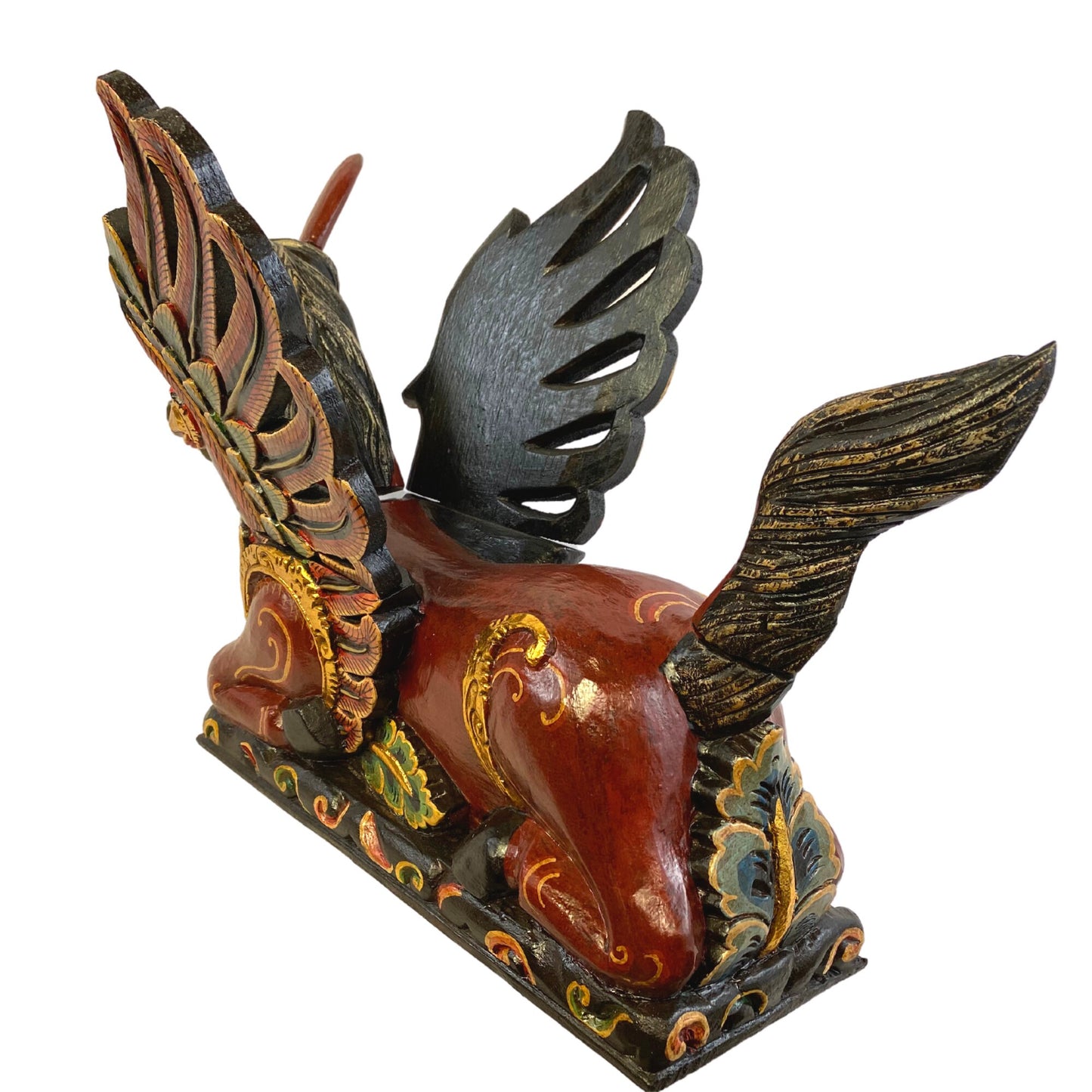 Balinese Winged Horse Statue Temple Guardian Spiritchaser Sculpture hand carved wood carving Bali Folk art Polychrome