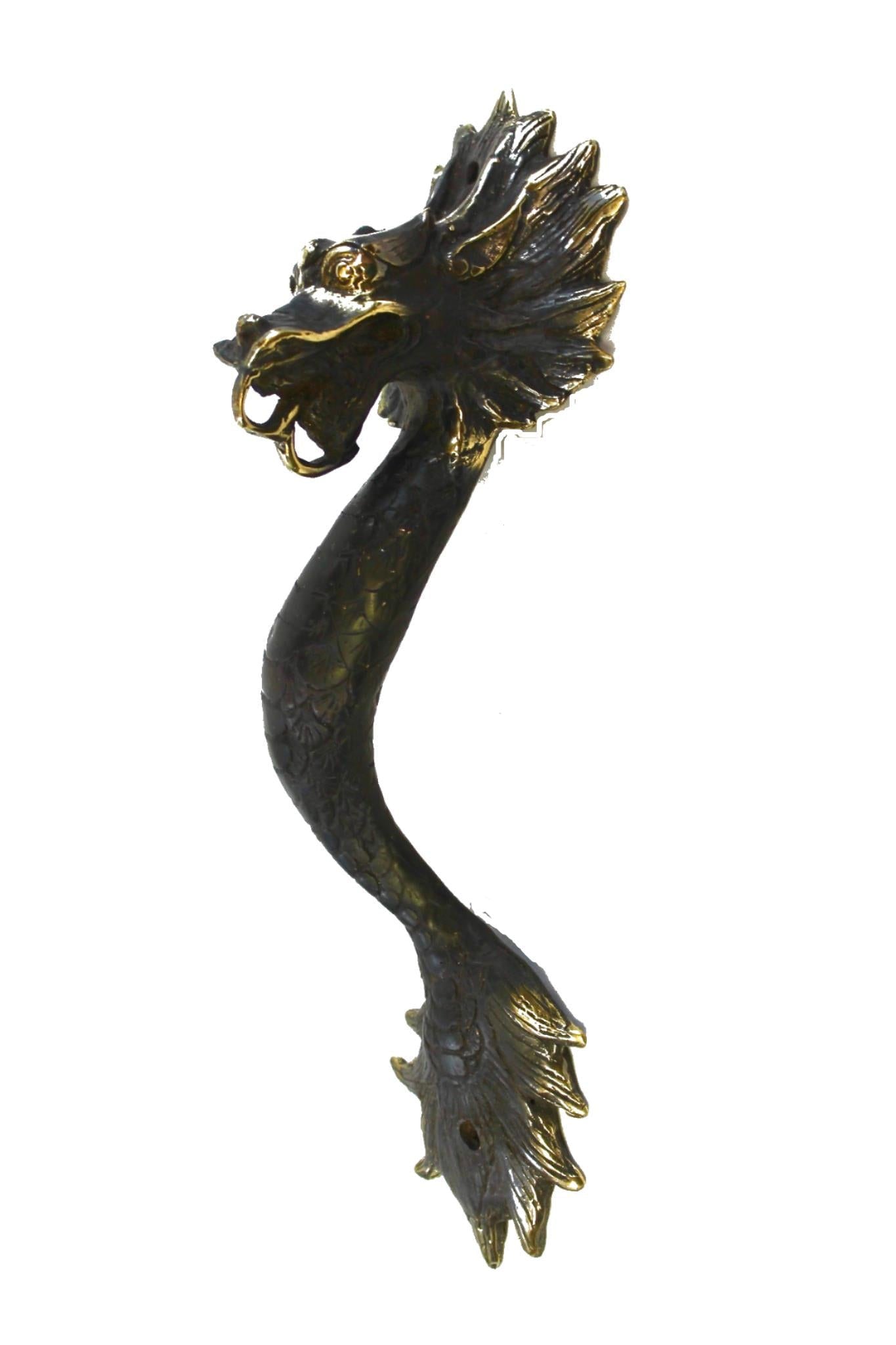 Bronze Asian Dragon Naga Serpent Door Handle Pull handmade Bali Art set of 2
