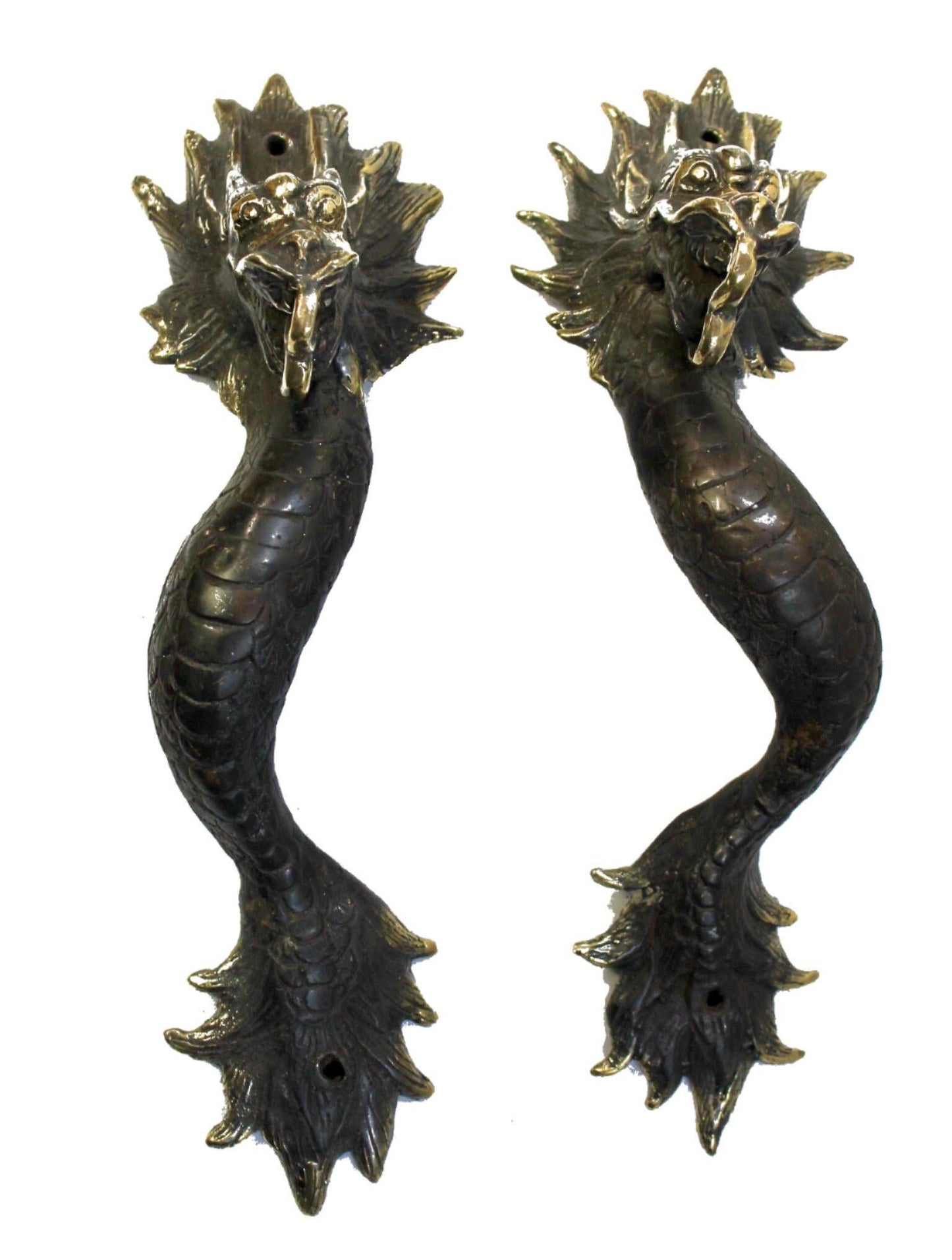 Bronze Asian Dragon Naga Serpent Door Handle Pull handmade Bali Art set of 2