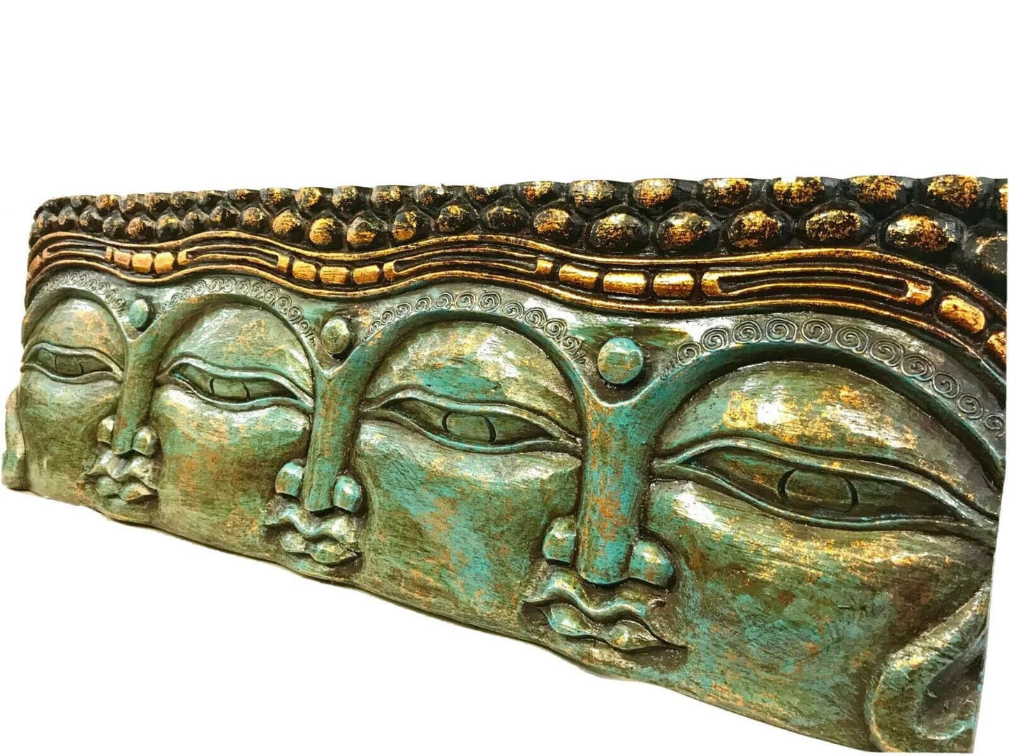 Infinite Faces of Buddha Panel Hand Carved Wood Carving Bali Wall Sculpture Balinese Folk Art Blue 23&quot;