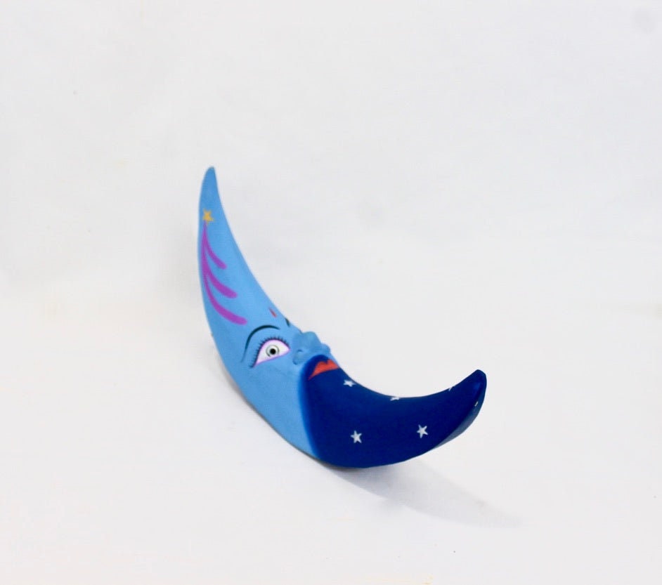 Blue Moon Man in the Moon hanging Mobile Hand Carved Wood Carving Balinese Folk art