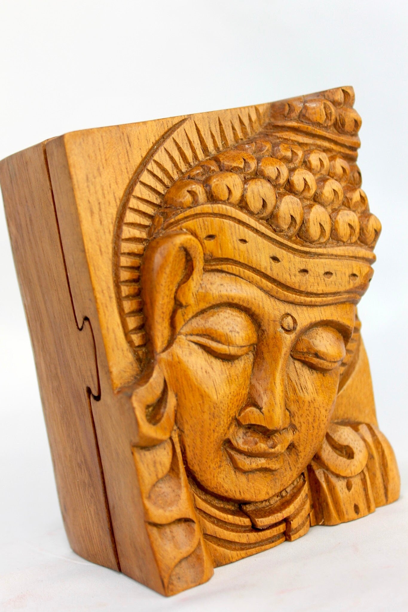Serene Buddha Wooden secret puzzle Jewelry Box Stash Box Gift Box Handmade Hand Carved Wood