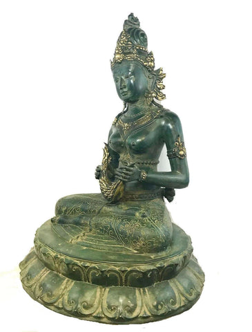 Seated Dewi Sri GODDESS sculpture Bronze Statue Rice Goddess of fertility Lost wax cast Art Balinese Indonesian folk Art