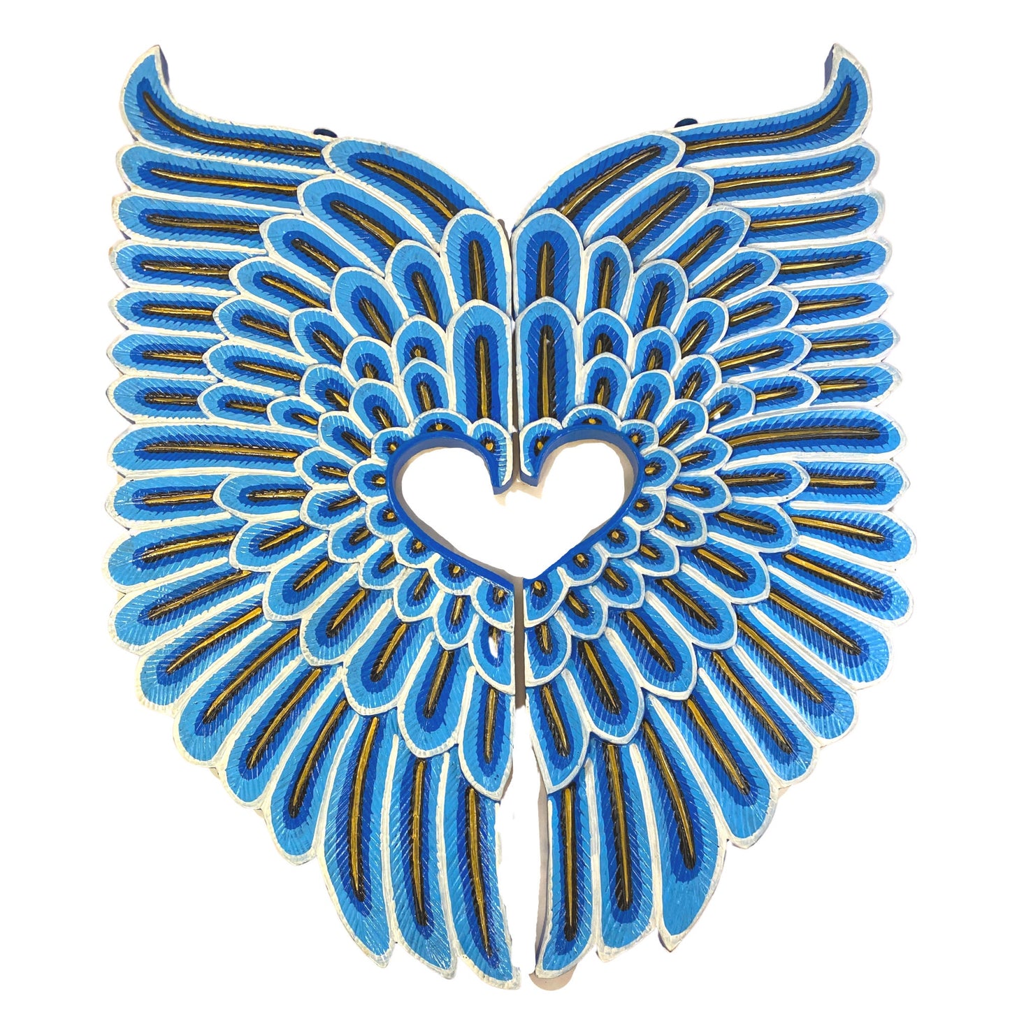Goddess Angel Wings Wall Art Balinese Dewi Sri Bidadari Sculpture hand Carved Wood Carving Bali Folk Art Boho Decor Blue teal