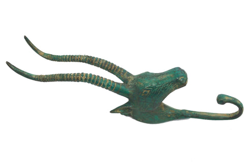 Antelope Wall HOOK Bronze metal Impala peg coat hook hanger farmhouse wildlife decor lost wax cast Green Teal Bali Art