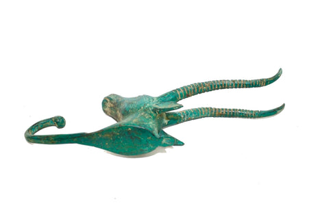 Antelope Wall HOOK Bronze metal Impala peg coat hook hanger farmhouse wildlife decor lost wax cast Green Teal Bali Art