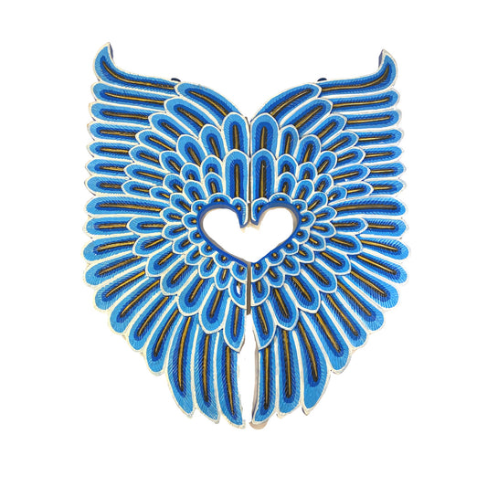 Goddess Angel Wings Wall Art Balinese Dewi Sri Bidadari Sculpture hand Carved Wood Carving Bali Folk Art Boho Decor Blue teal