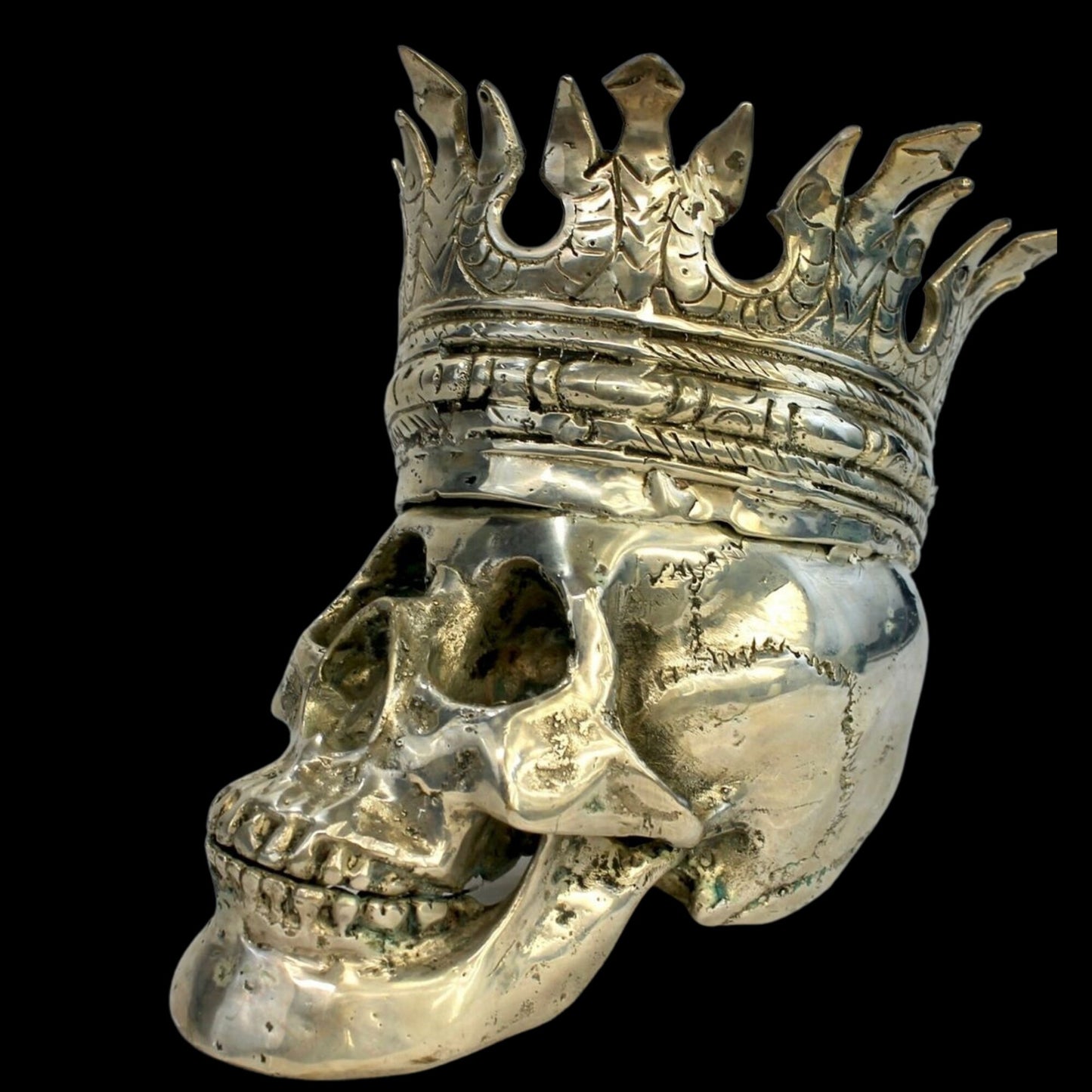 Gothic Skull King Crown Human skull replica Statue silvered Genuine Bronze sculpture
