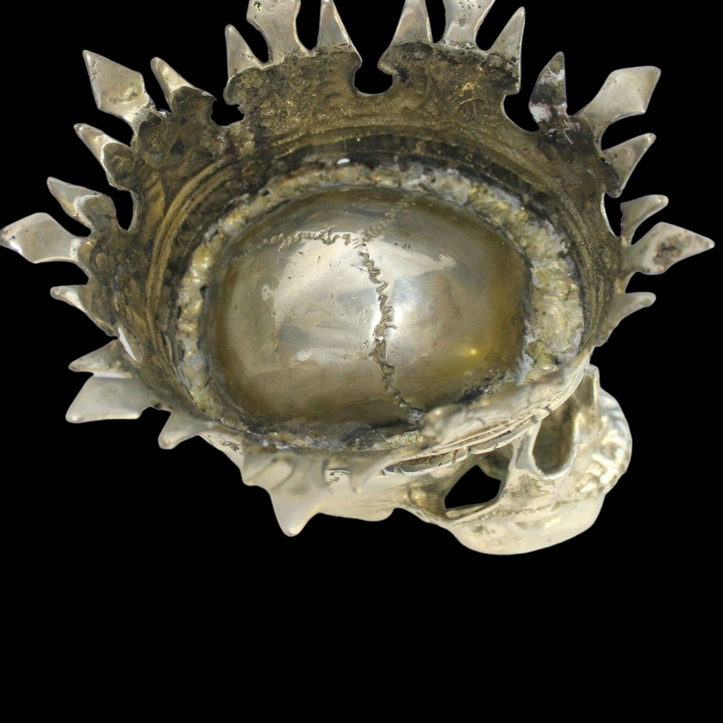 Gothic Skull King Crown Human skull replica Statue silvered Genuine Bronze sculpture