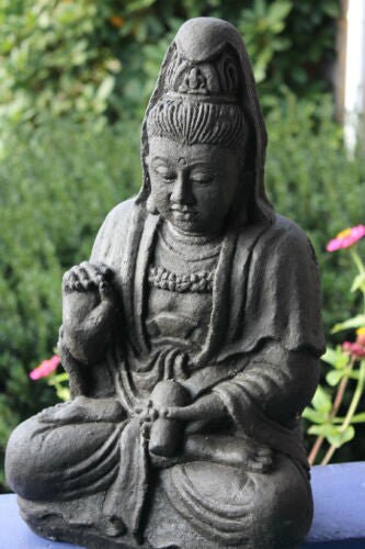 Guanyin Kwan Yin Bodhisattva Garden Statue Hand Cast lava stone Bali Art 16”