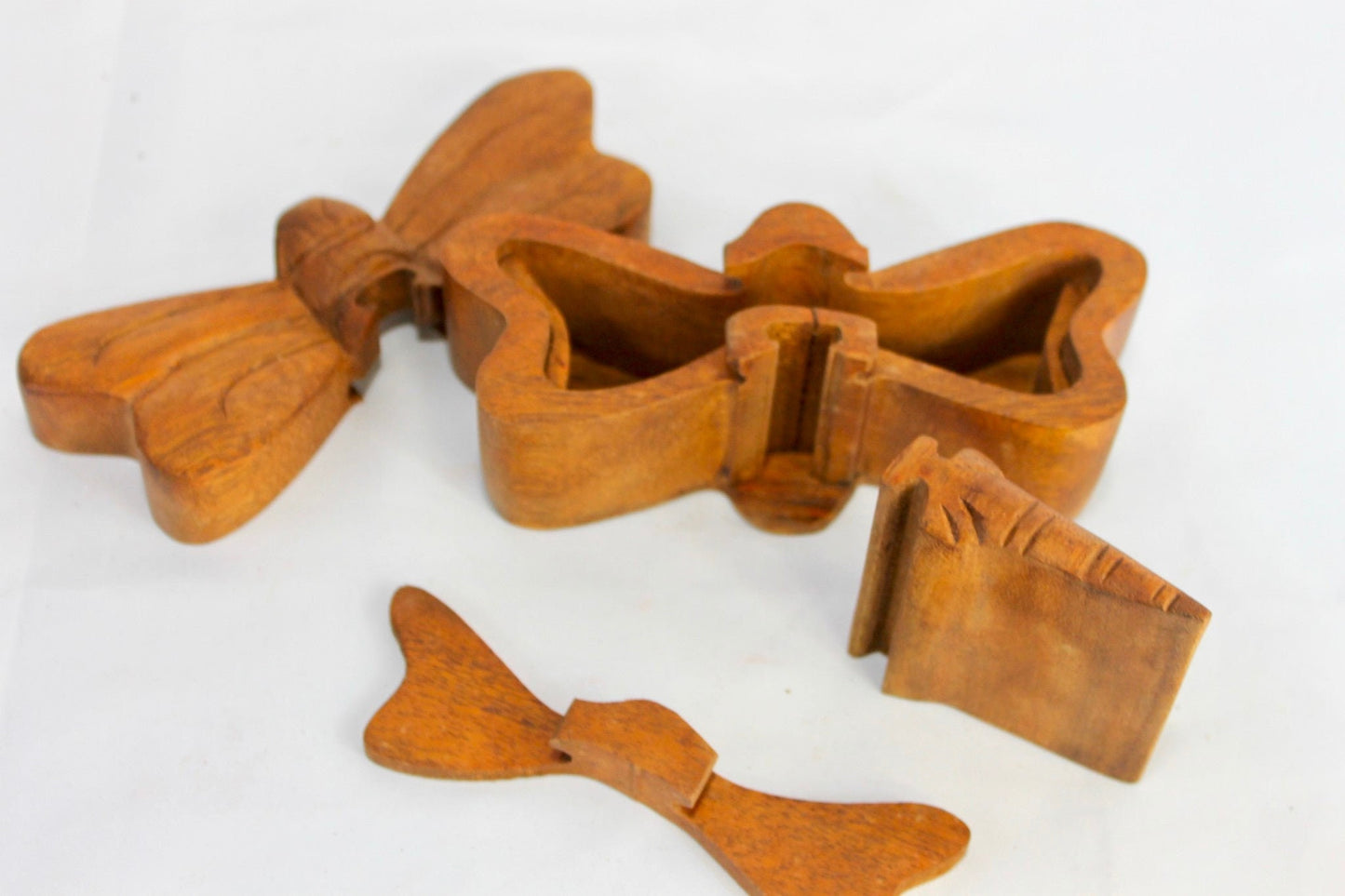 Dragonfly Secret Puzzle Stash Box Jewelry Gift Box Hand Carved Wood Balinese art
