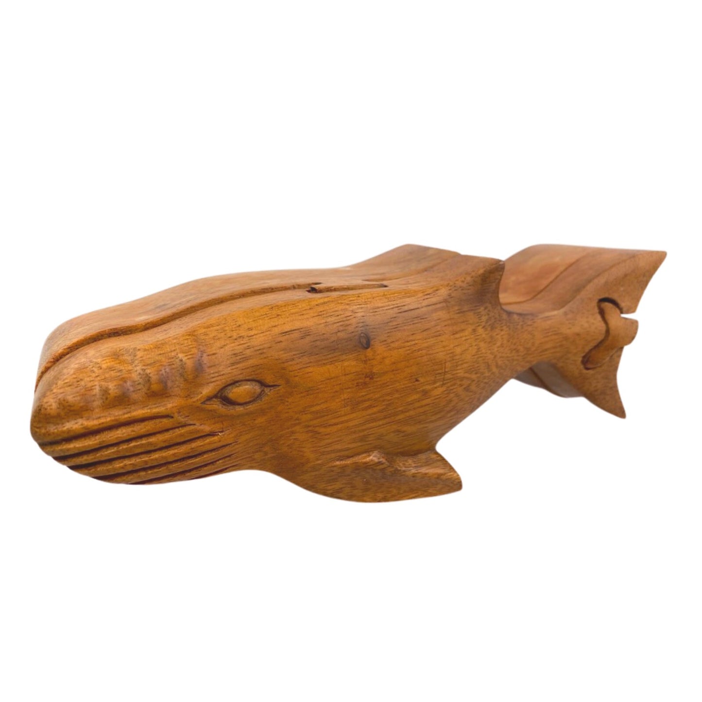 Hand Carved Whale Puzzle Box: Wood Trinket Stash Keepsake Box