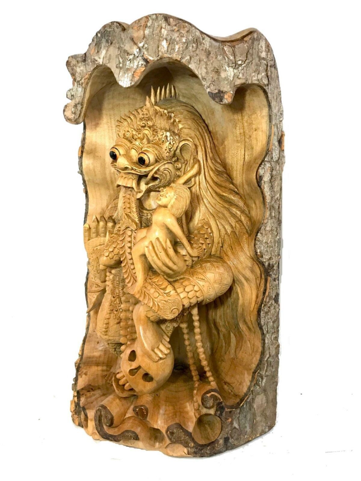 Balinese Rangda The Witch With Skull Statue Demon Queen Kali Goddess Sculpture Hand Carved wood carving Bali Folk Art