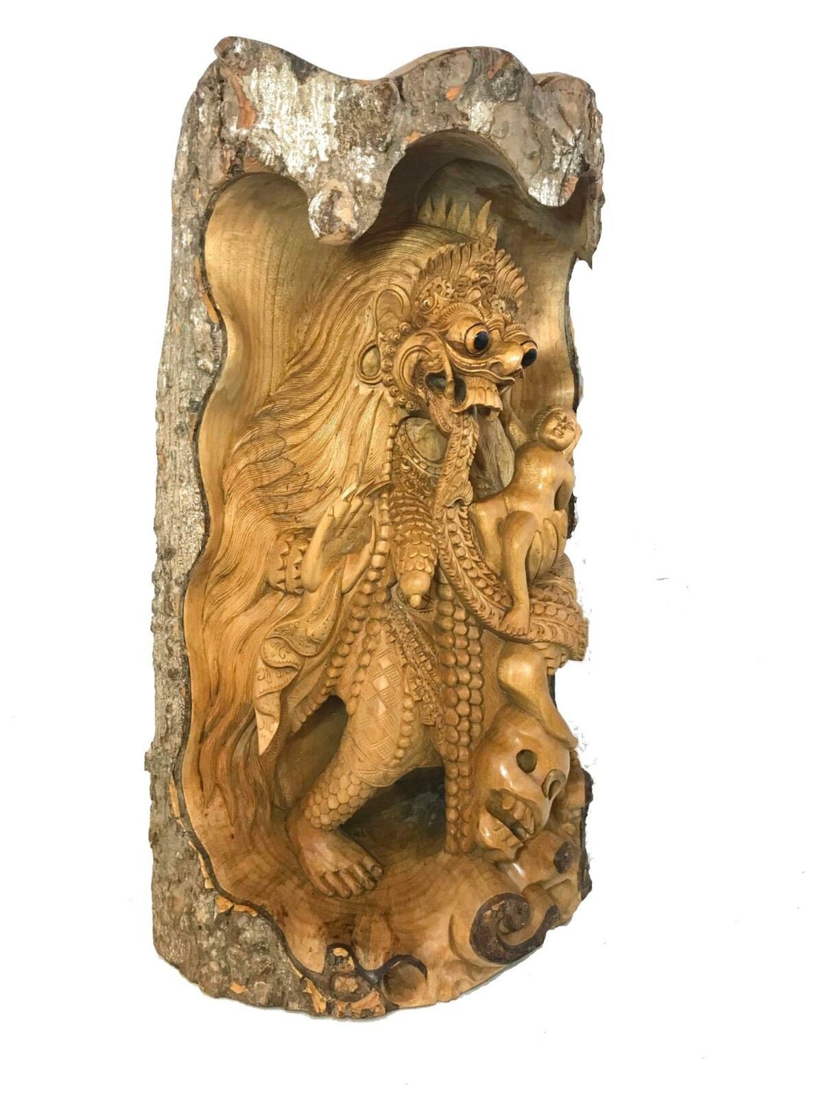 Balinese Rangda The Witch With Skull Statue Demon Queen Kali Goddess Sculpture Hand Carved wood carving Bali Folk Art